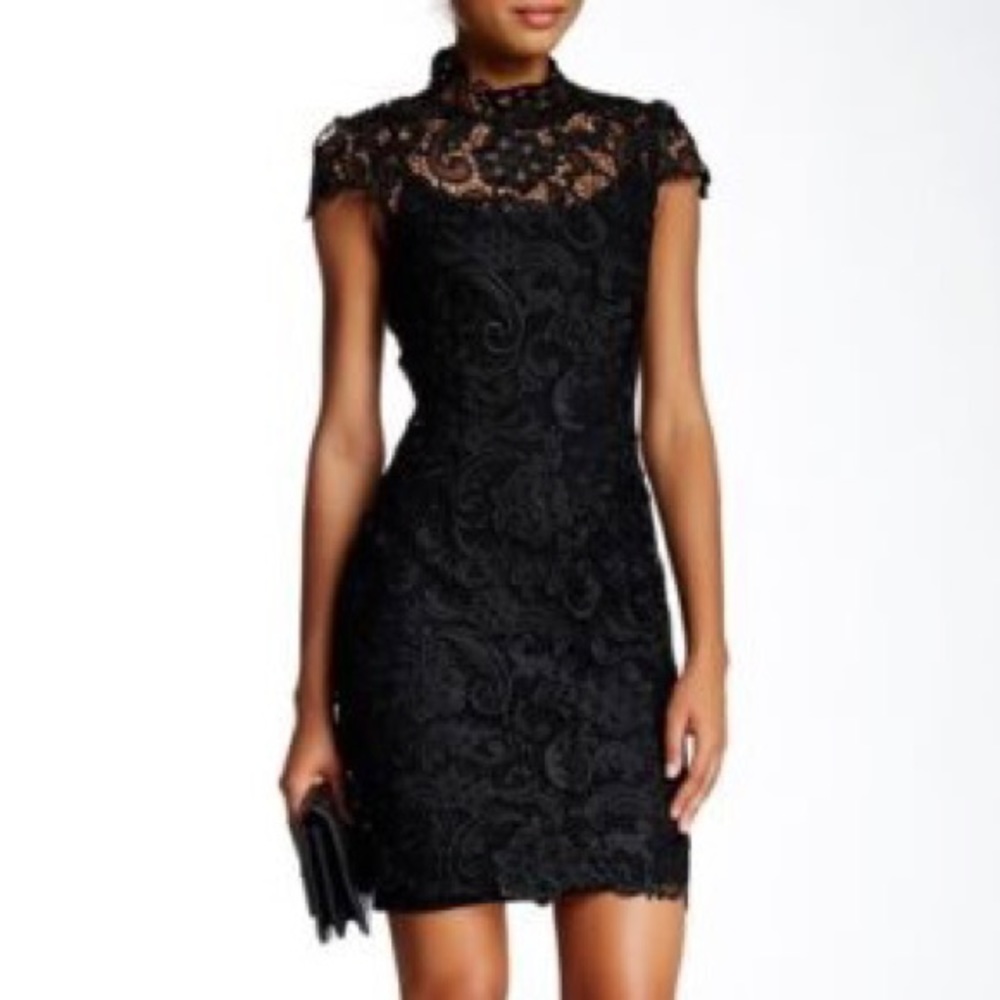Minuet Black Mock Neck Lace Dress